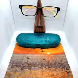 Zenni Black & Cream Prescription Glasses Frames, Case, & Cleaning Cloth